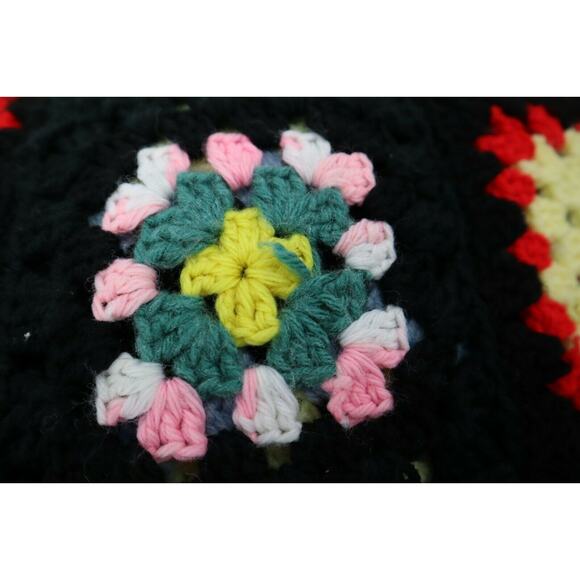 Granny Square Black Afghan Crochet Throw Blanket 46 x 78 Roseanne Handmade USA